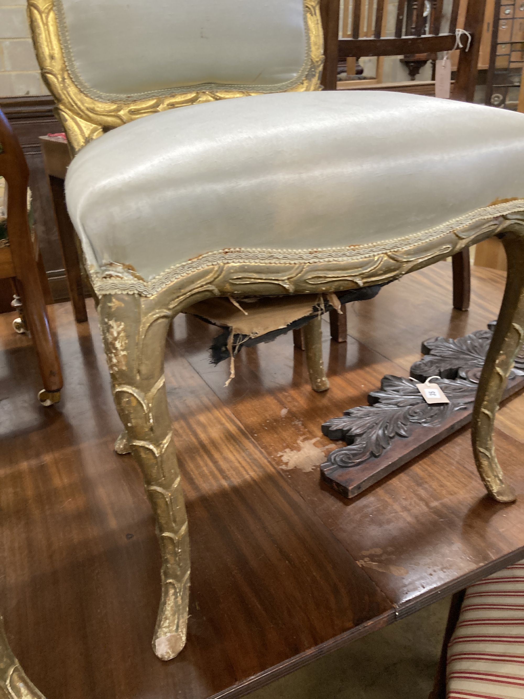 A pair of 20th century giltwood side chairs, width 50cm, depth 40cm, height 96cm